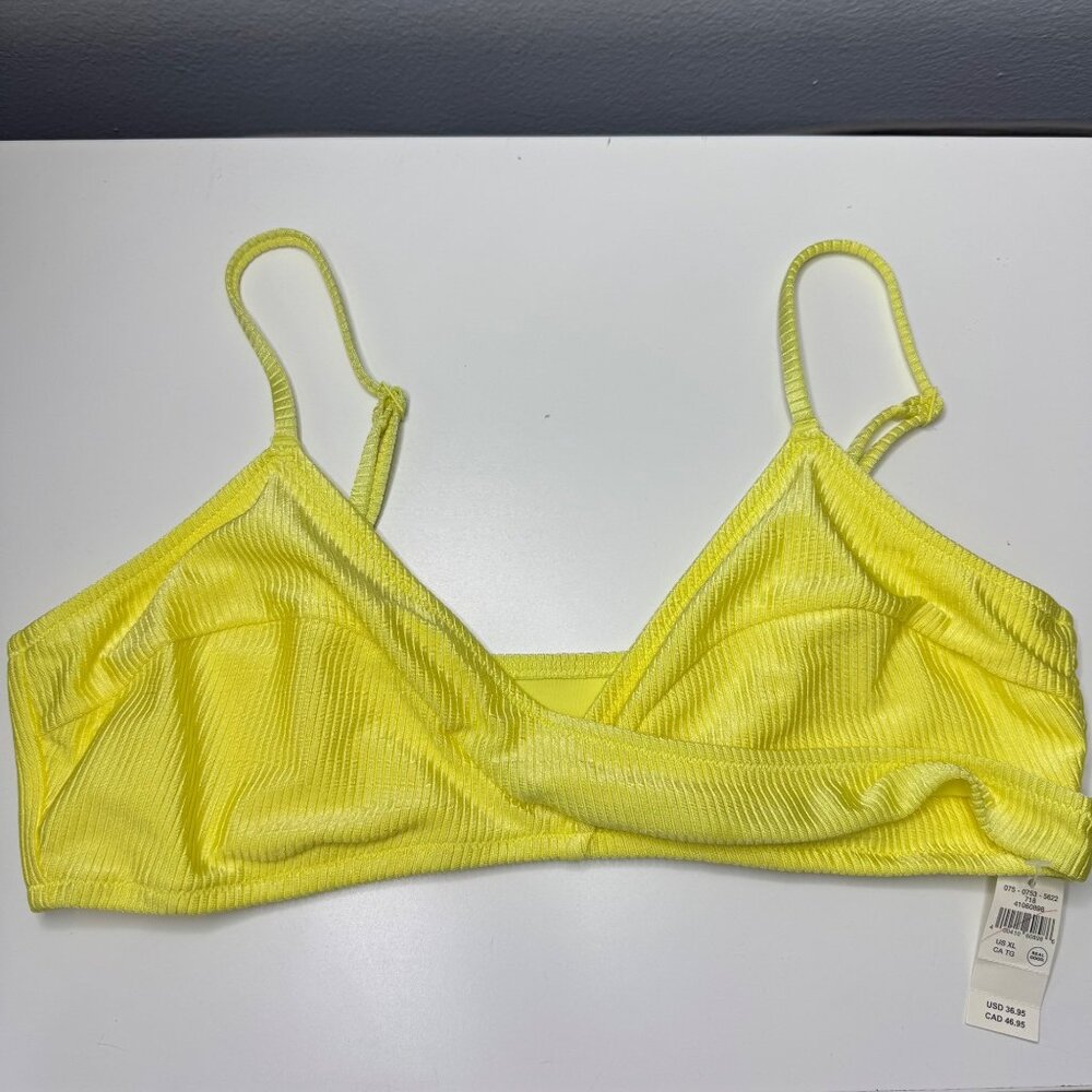 AERIE shine rib twist bikini top in yellow size XL